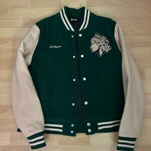 Green and Tan Varsity Jacket by